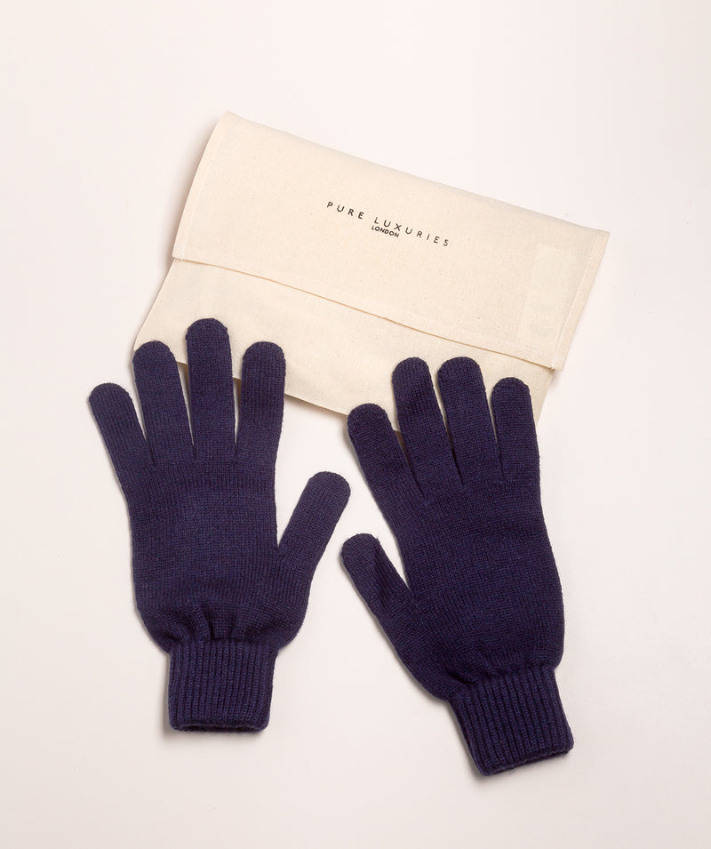 'Caldbeck' Dark Navy Cashmere & Merino Wool Extra Large Gloves