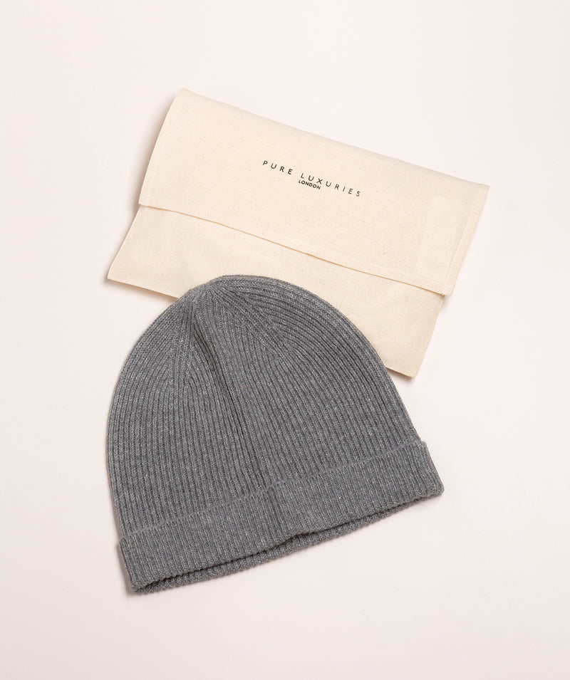 'Grizedale' Grey Cashmere & Merino Wool Beanie Hat