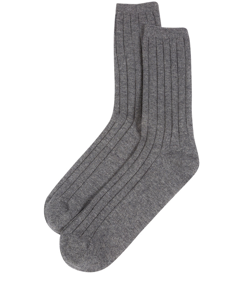 'Dalton' Grey Large Cashmere and Merino Wool Ribbed Socks
