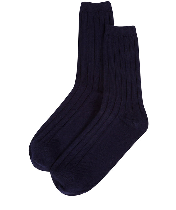 'Keswick' Dark Navy Medium Cashmere and Merino Wool Ribbed Socks