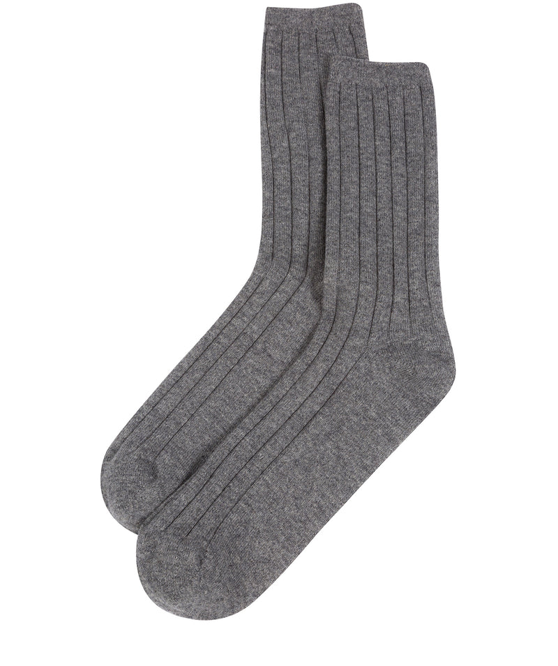'Keswick' Grey Medium Cashmere and Merino Wool Ribbed Socks