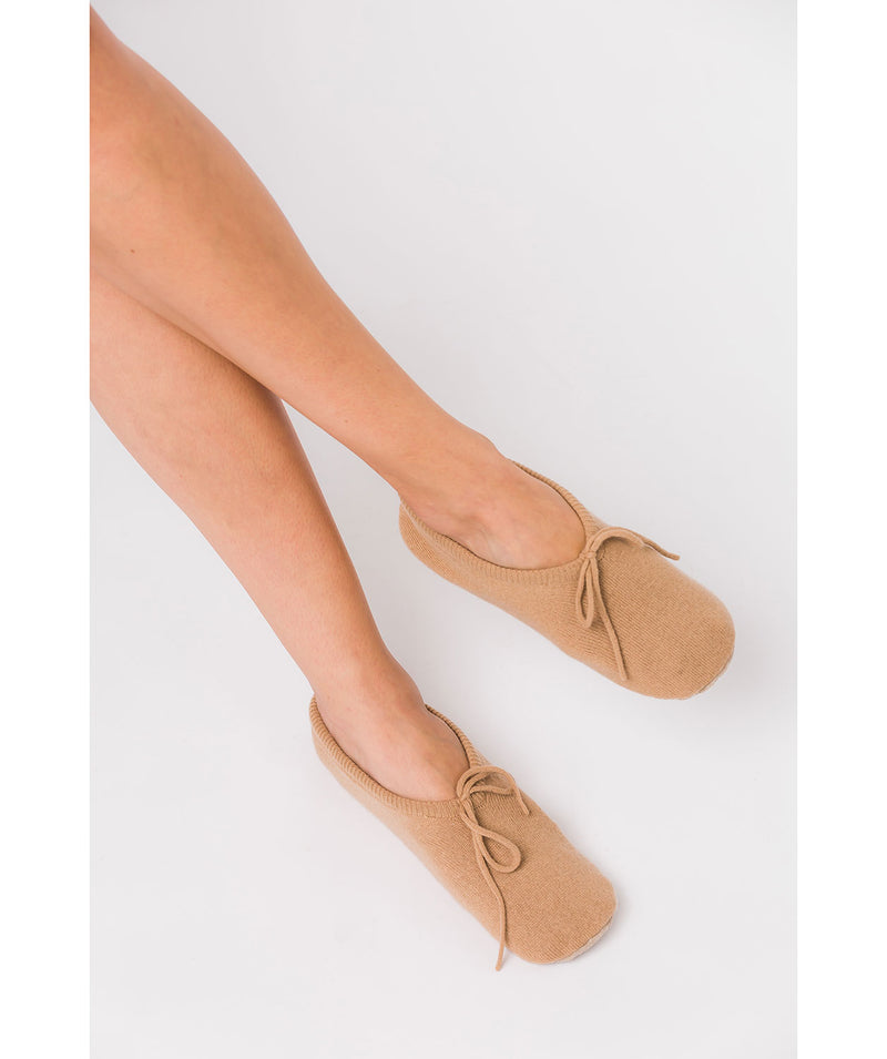 'Millom' Caramel Cashmere & Merino Wool Medium Ballet Slippers