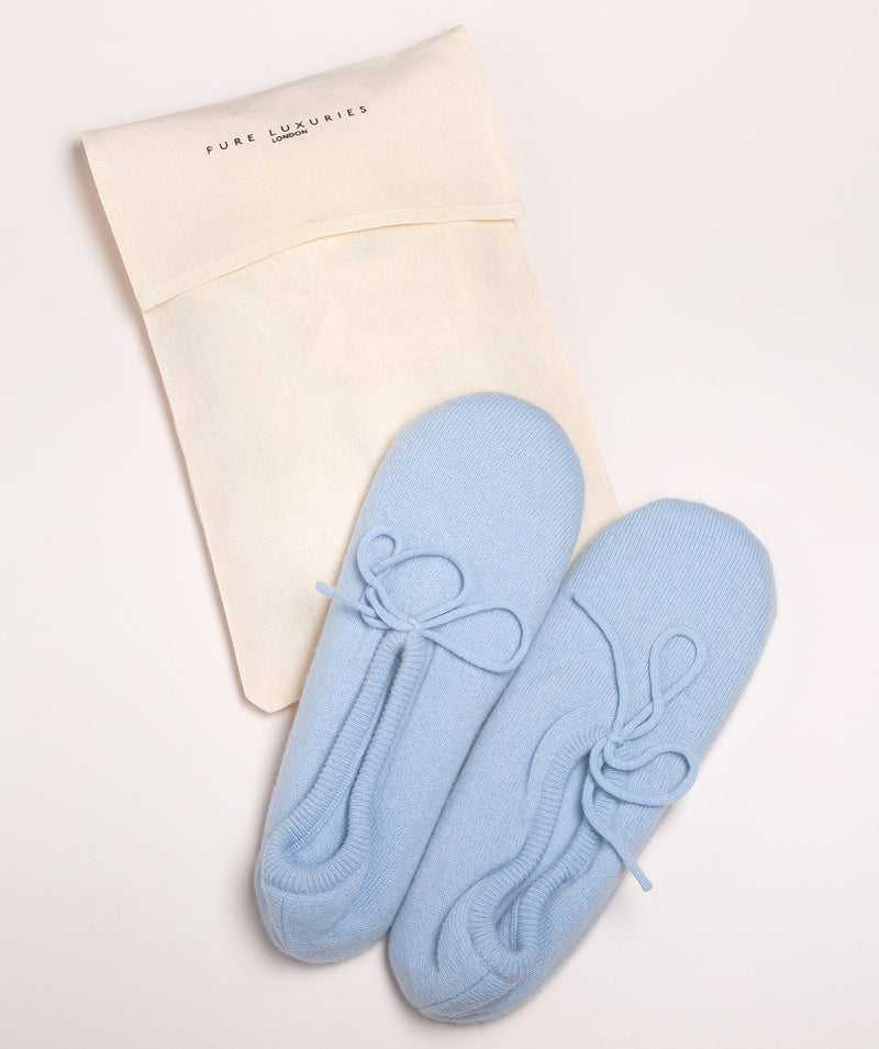 'Appleby' Powder Blue Cashmere & Merino Wool Small Ballet Slippers
