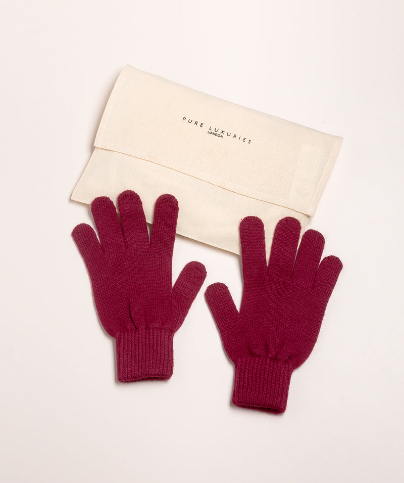 'Windermere' Burgundy Cashmere & Merino Wool Gloves