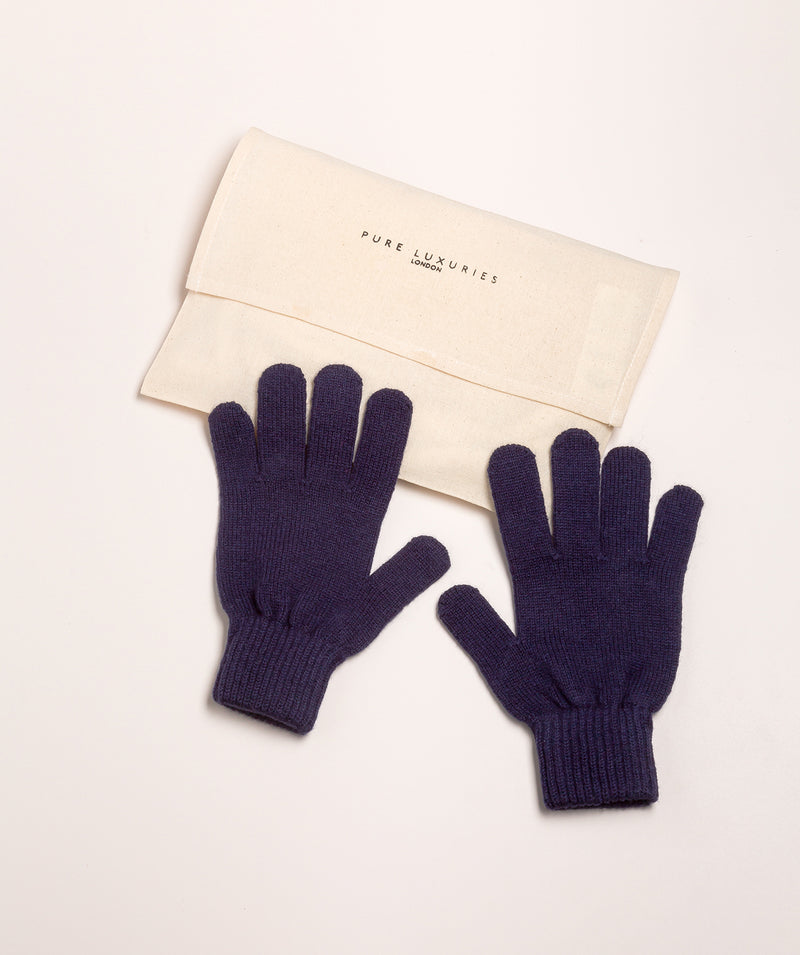 'Windermere' Dark Navy Cashmere & Merino Wool Gloves