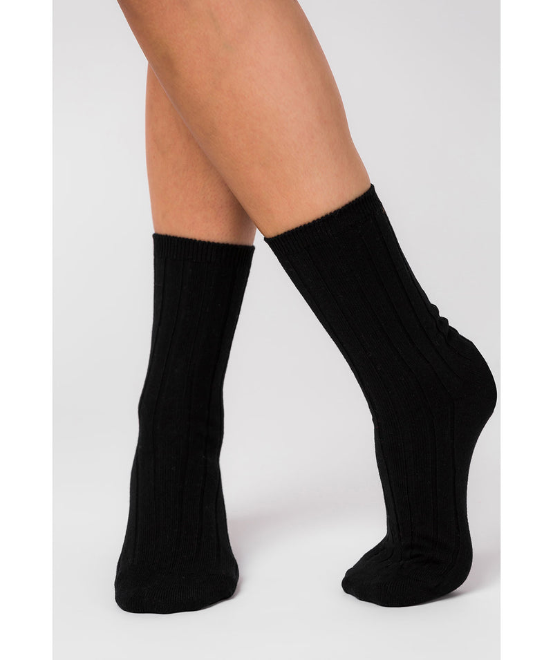 'Cartmel' Black Cashmere & Merino Wool Ribbed Socks