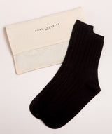 'Cartmel' Black Cashmere & Merino Wool Ribbed Socks