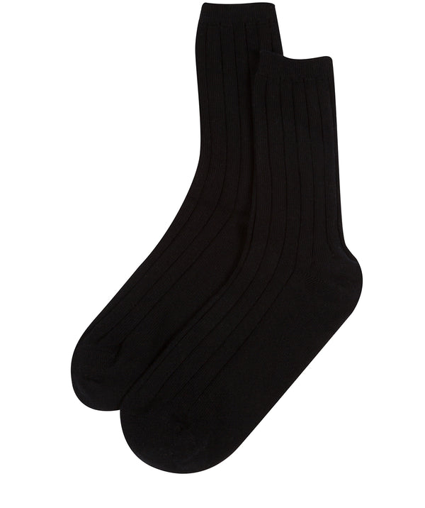 'Cartmel' Black Cashmere & Merino Wool Ribbed Medium Socks