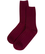 'Cartmel' Burgundy Cashmere & Merino Wool Ribbed Medium Socks