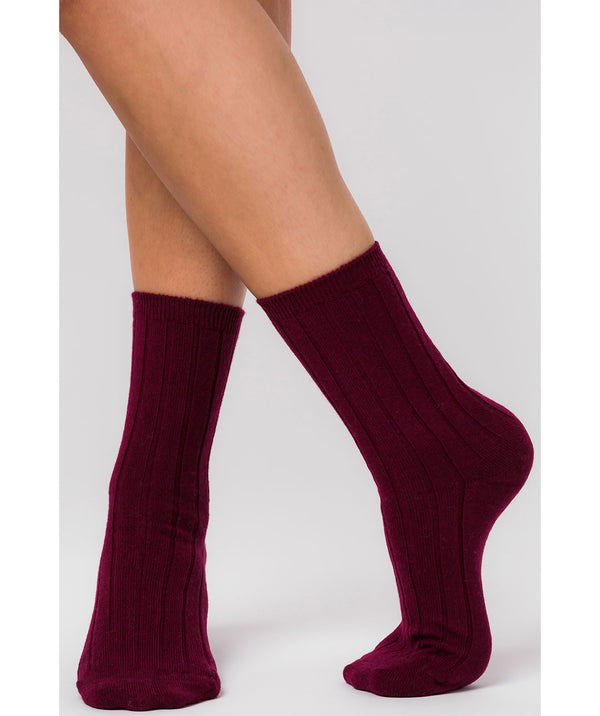 'Cartmel' Burgundy Cashmere & Merino Wool Ribbed Socks