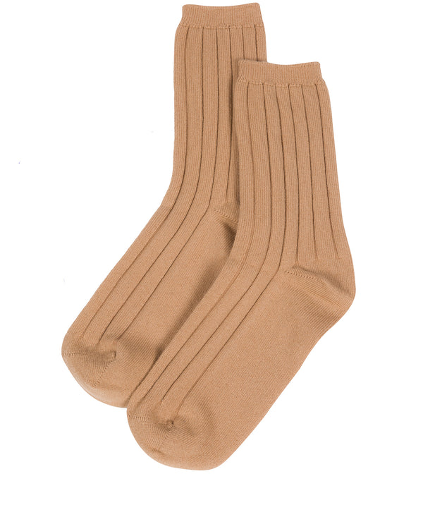 'Cartmel' Caramel Cashmere & Merino Wool Ribbed Medium Socks