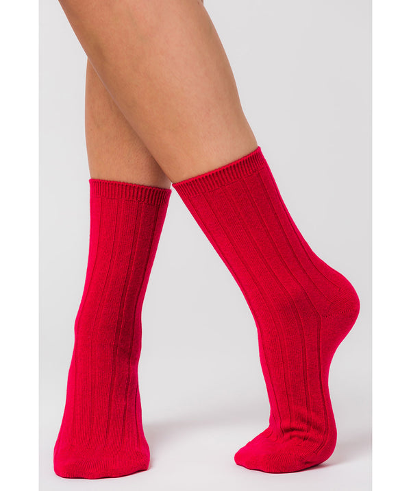 'Cartmel' Chilli Red Cashmere & Merino Wool Ribbed Socks