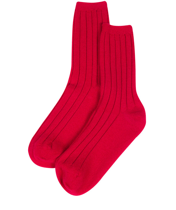 'Cartmel' Chilli Red Cashmere & Merino Wool Ribbed Medium Socks