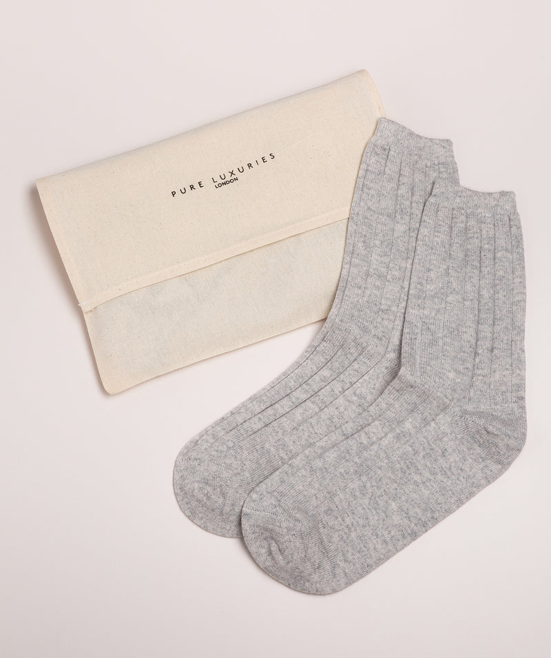 'Cartmel' Foggy Cashmere & Merino Wool Ribbed Socks