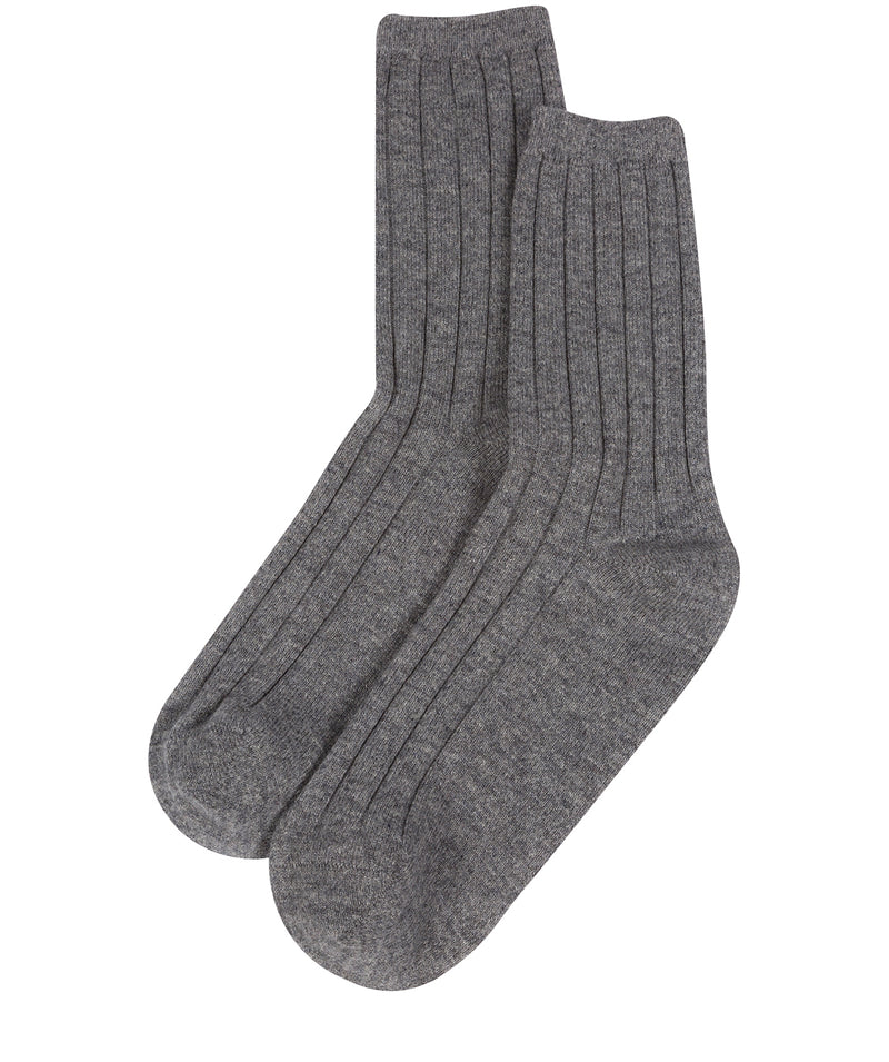 'Cartmel' Grey Cashmere & Merino Wool Ribbed Medium Socks