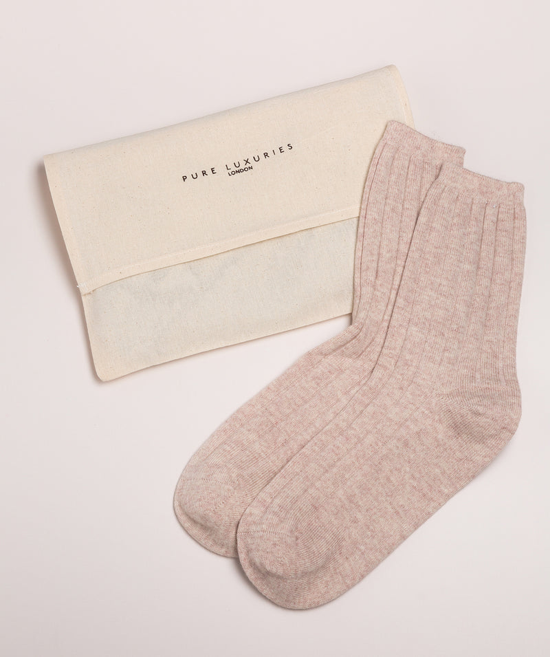 'Cartmel' Oatmeal Cashmere & Merino Wool Ribbed Socks