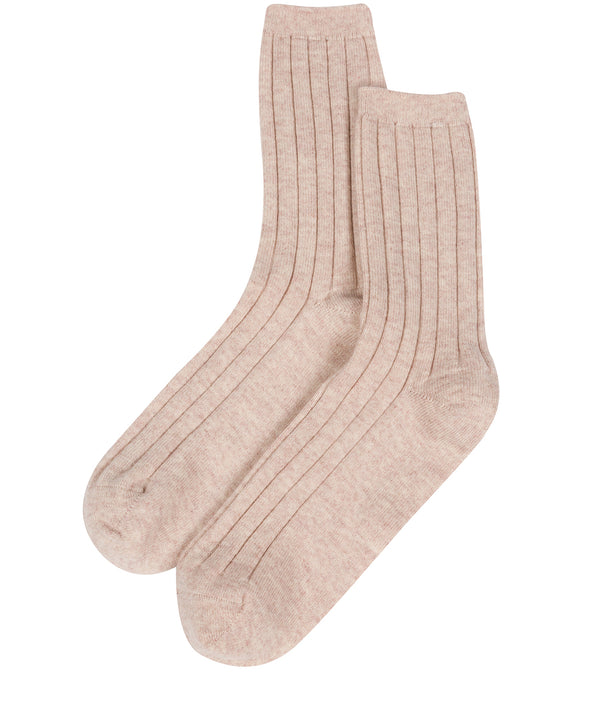 'Cartmel' Oatmeal Cashmere & Merino Wool Ribbed Medium Socks
