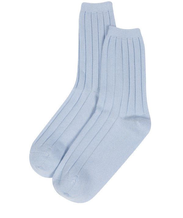 'Cartmel' Powder Blue Cashmere & Merino Wool Ribbed Medium Socks