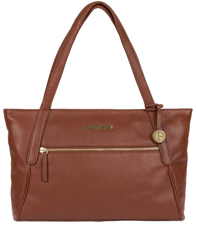 'Carly' Dark Tan Leather Medium Tote Bag image 1