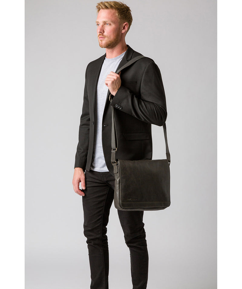 'Peak' Ash Black Leather Messenger Bag Pure Luxuries London