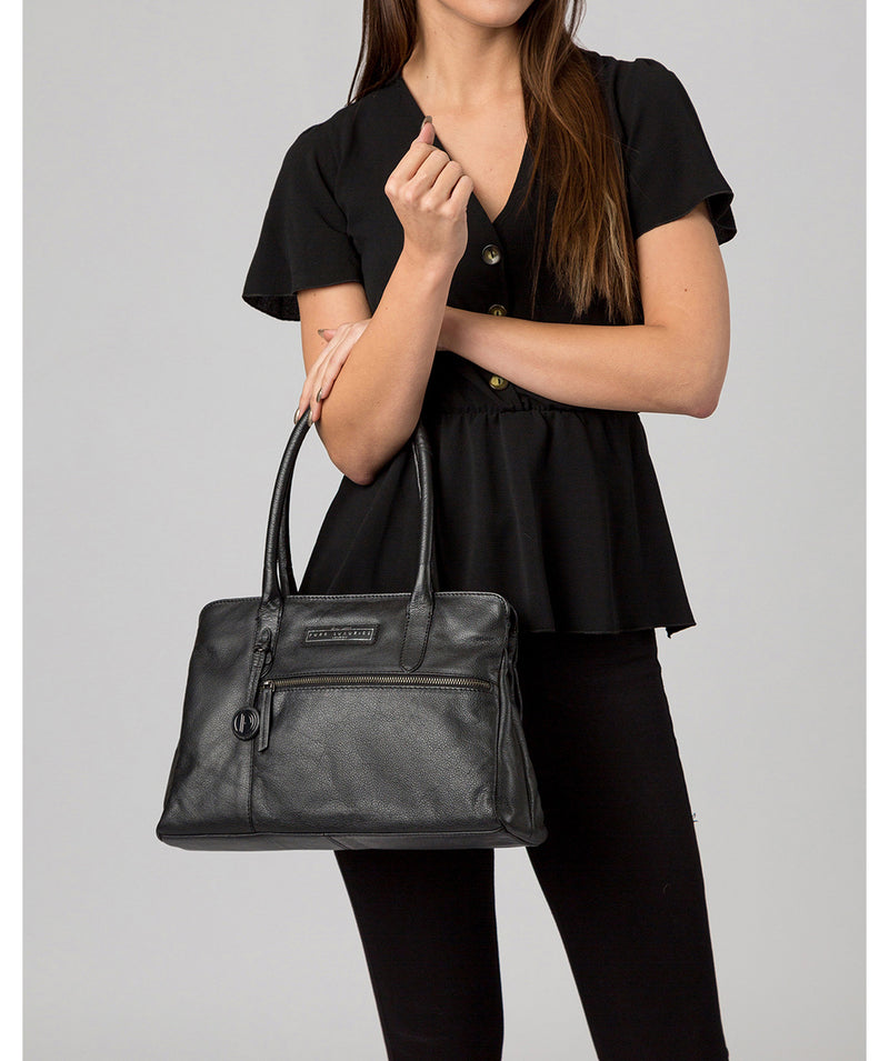 'Regent' Black & Silver Leather Handbag image 2