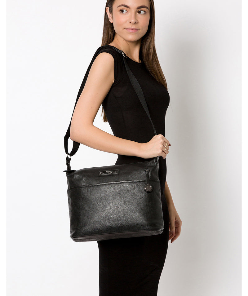 'Hove' Black & Silver Leather Shoulder Bag Pure Luxuries London