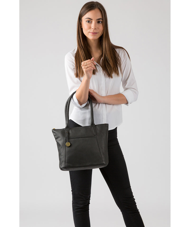 'Alnwick' Black & Gold-Coloured Detail Small Leather Tote Pure Luxuries London