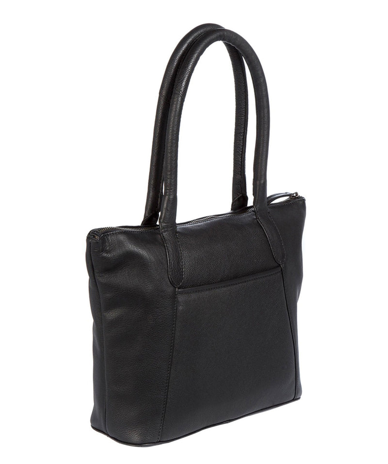 'Alnwick' Black Leather & Platinum-Coloured Detail  Small Tote