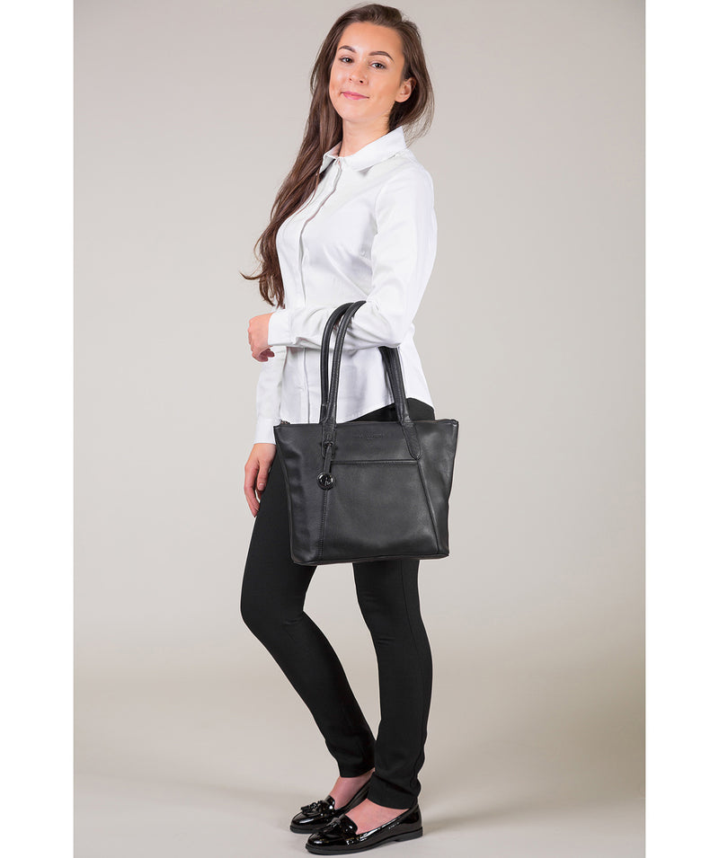 'Alnwick' Black Leather & Platinum-Coloured Detail  Small Tote image 2