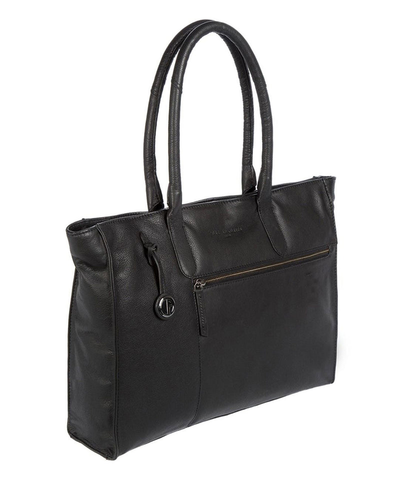 'Bexley' Black Leather & Platinum-Coloured Detail Leather Tote Bag