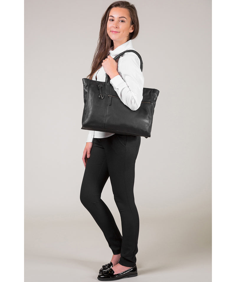 'Bexley' Black Leather & Platinum-Coloured Detail Leather Tote Bag image 2