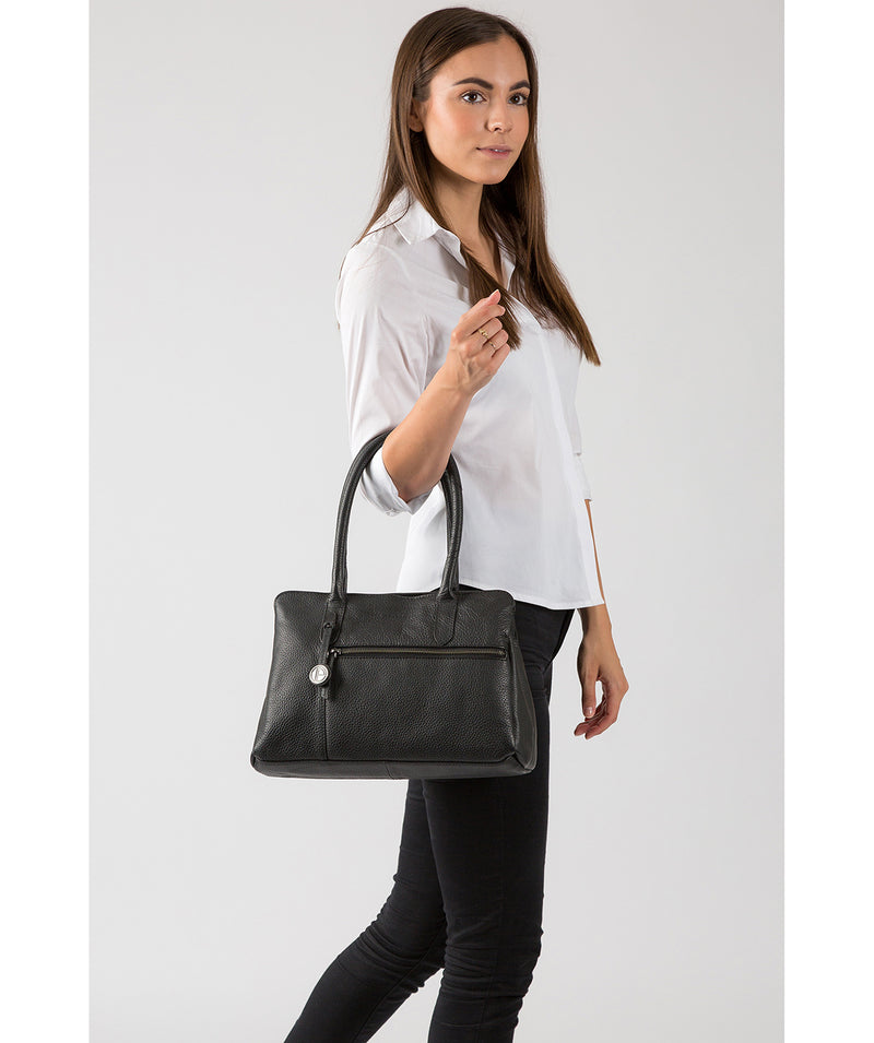 'Darley' Black Leather & Platinum-Coloured Detail Handbag image 2