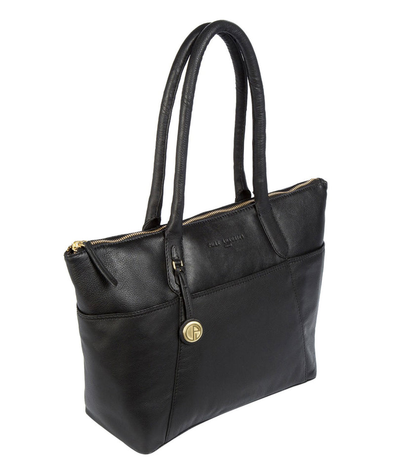 'Eton' Black Leather & Gold-Coloured Detail Leather Tote Bag