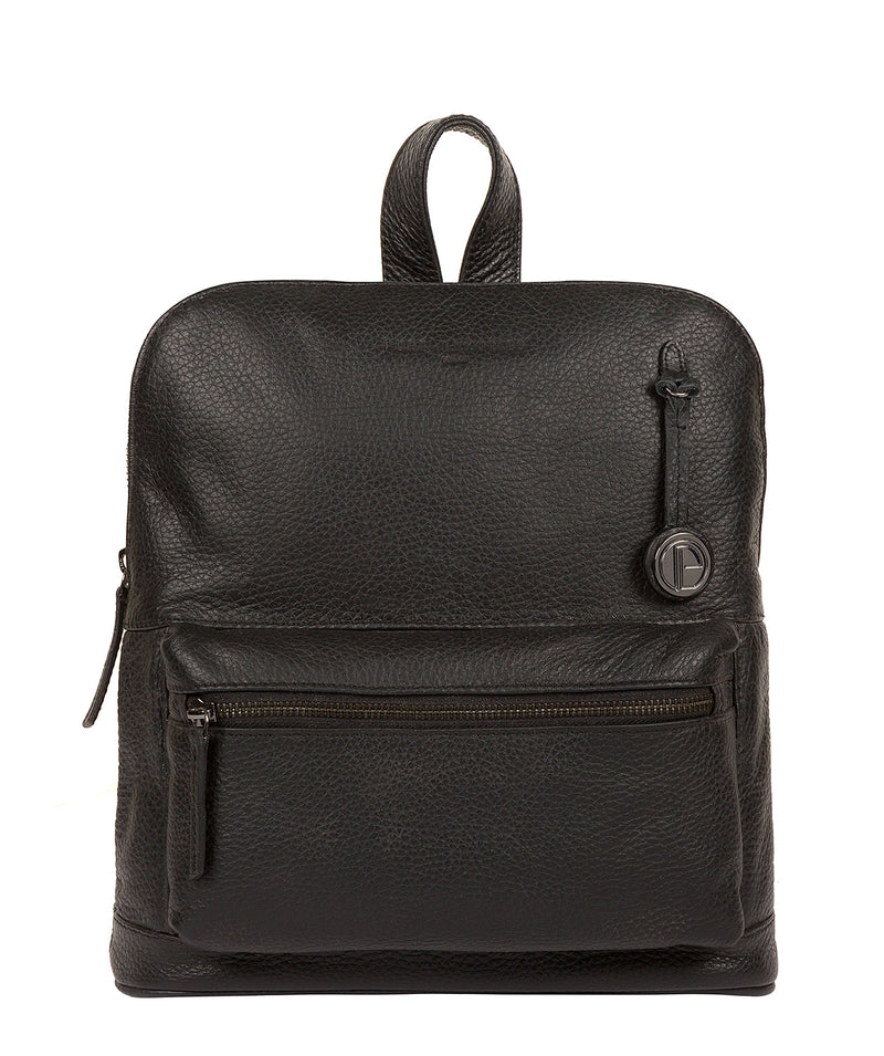 'Ingleby' Black & Platinum-Coloured Detail Leather Backpack