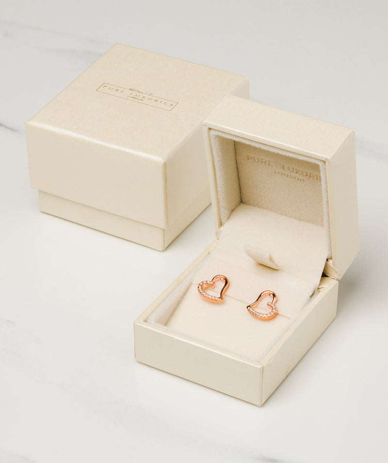 'Luisa' Rose Gold Plated Sterling Silver Heart Earrings Pure Luxuries London