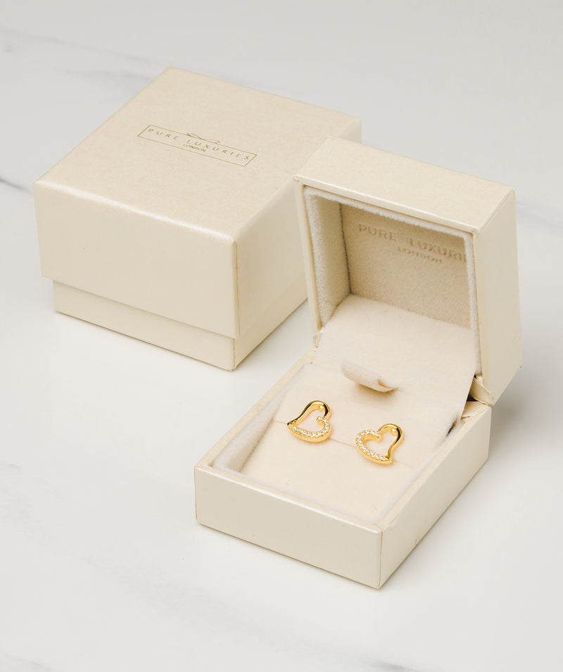 'Luisa' Yellow Gold Plated Sterling Silver Heart Earrings Pure Luxuries London