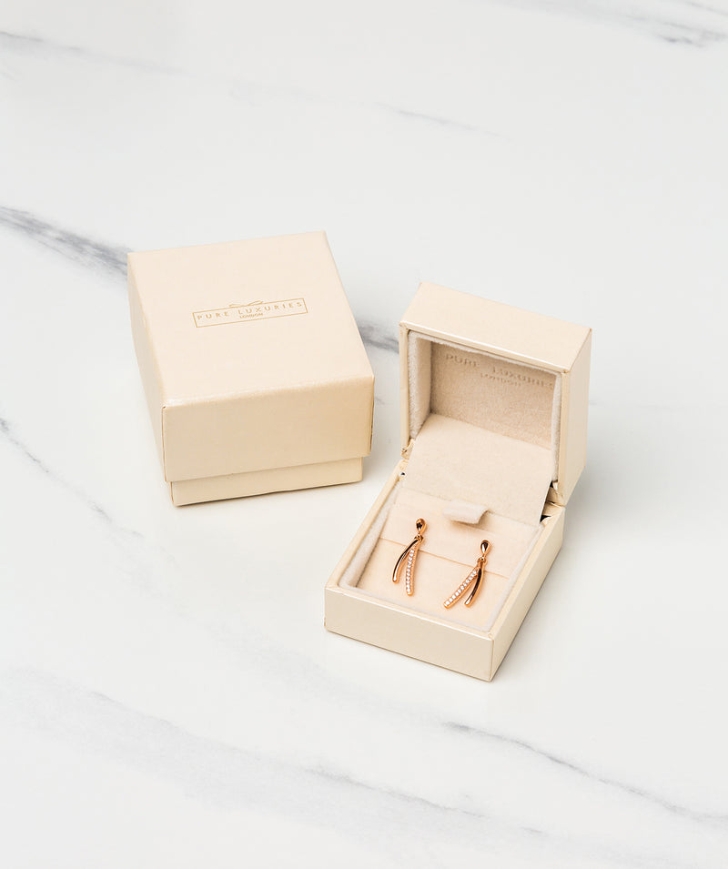 Gift Packaged 'Hobart' 18ct Rose Gold Plated 925 Silver & Cubic Zirconia Wishbone Earrings
