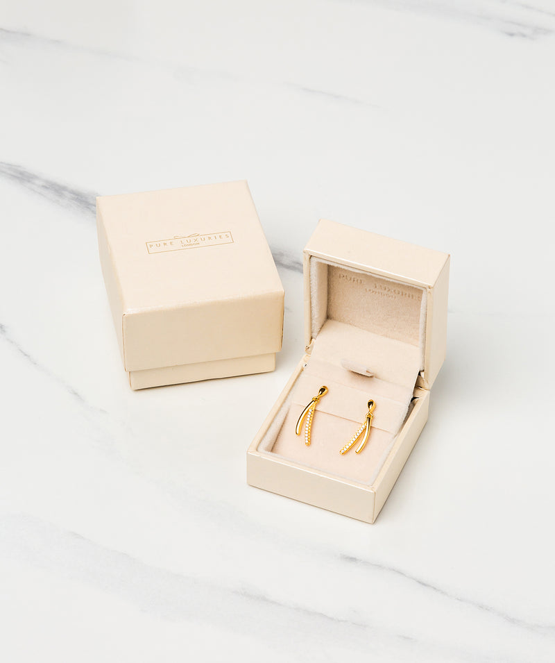 Gift Packaged 'Hobart' 18ct Yellow Gold Plated 925 Silver & Cubic Zirconia Wishbone Earrings