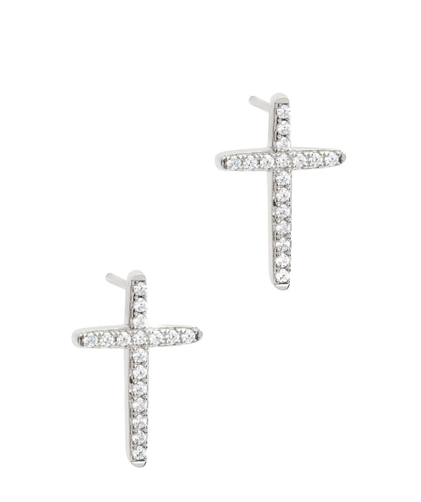 Gift Packaged 'Strand' 925 Silver & Cubic Zirconia Cross Earrings