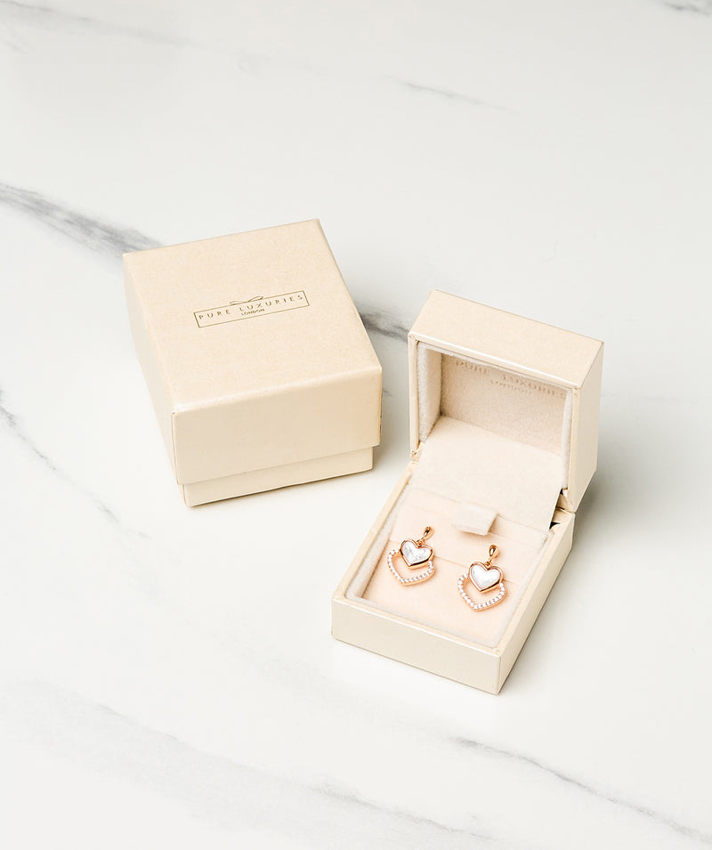 Gift Packaged 'Galli' 18ct Rose Gold Plated 925 Silver & Shell Pearl Heart Earrings