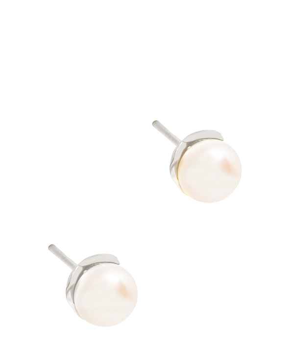 Gift Packaged 'Kihm' Rhodium Plated 925 Silver and Freshwater Pearl Stud Earrings