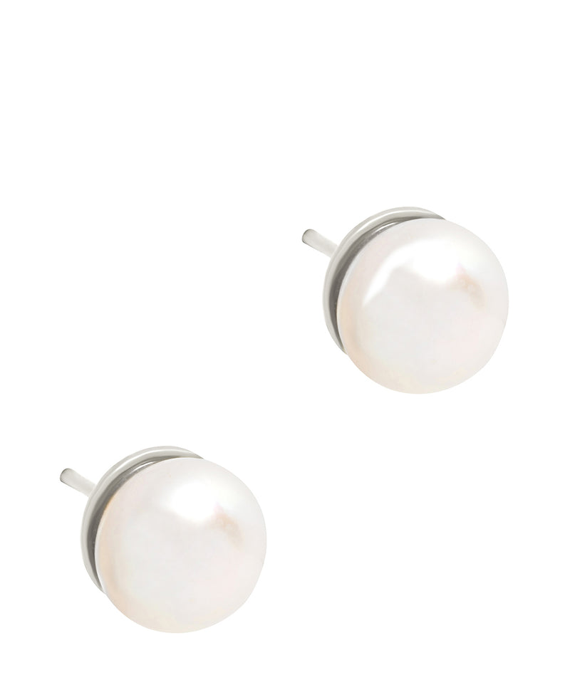 Gift Packaged 'Oberly' Rhodium Plated 925 Silver & Freshwater Pearl Stud Earrings