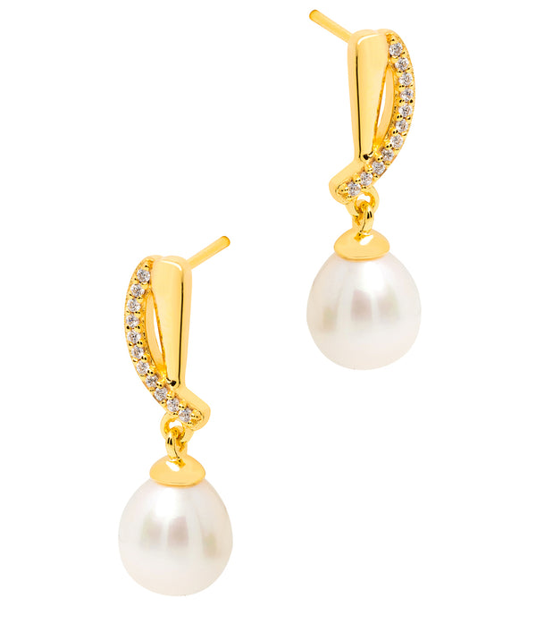 Gift Packaged 'Ryser' 18ct Yellow Gold Plated 925 Silver & Freshwater Pearl Drop Earrings