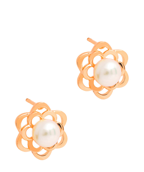 Gift Packaged 'Heeb' 18ct Rose Gold Plated 925 Silver and Freshwater Pearl Flower Stud Earrings