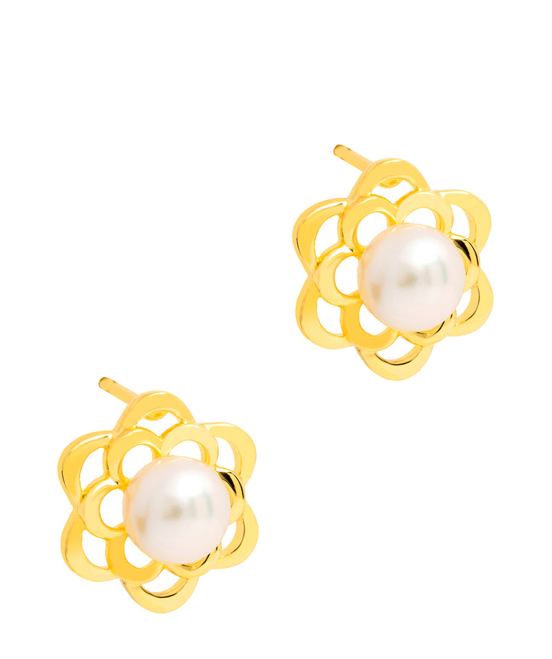 Gift Packaged 'Heeb' 18ct Yellow Gold Plated 925 Silver and Freshwater Pearl Flower Stud Earrings