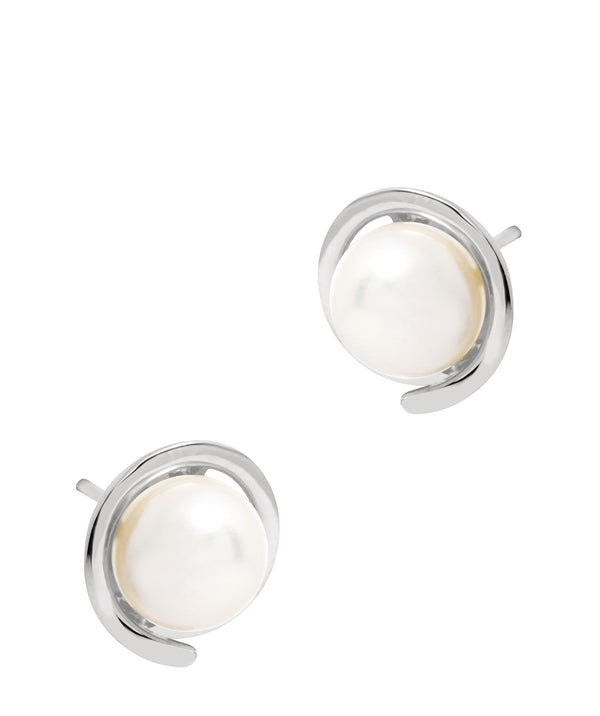 Gift Packaged 'Reller' Rhodium Plated 925 Silver and Freshwater Pearl Stud Earrings