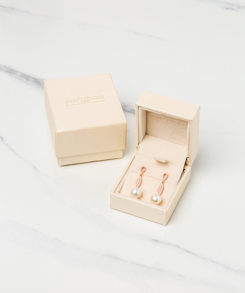 Gift Packaged 'Montagu' 18ct Rose Gold Plated 925 Silver & Freshwater Pearl Earrings