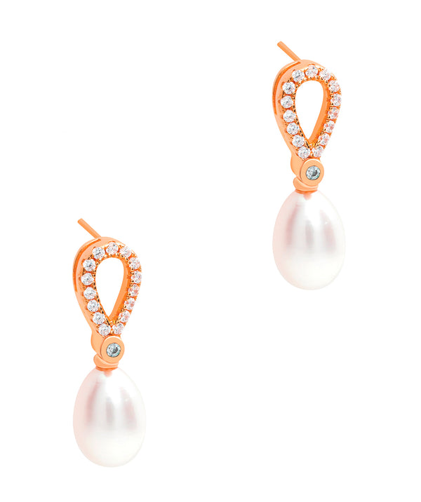 Gift Packaged 'Spencer' 18ct Rose Gold Plated 925 Silver Cubic Zirconia Pearl Earrings