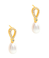 Gift Packaged 'Spencer' 18ct Yellow Gold Plated 925 Silver Cubic Zirconia Pearl Earrings