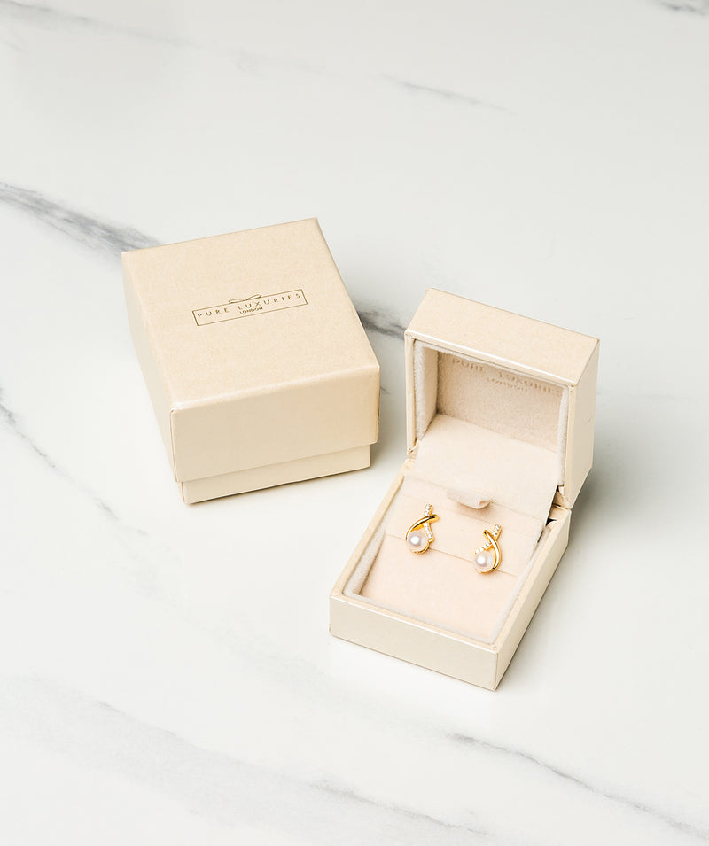 Gift Packaged 'Curzon' 18ct Yellow Gold Plated 925 Silver & Freshwater Pearl Earrings